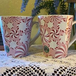 2 Starbucks 2004 Pink Peppermint Mugs!